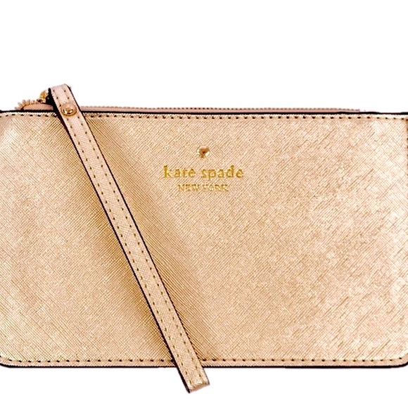 kate spade Handbags - Reduced! KATE SPADE metallic ROSE GOLD blush wristlet/wallet/makeup bag